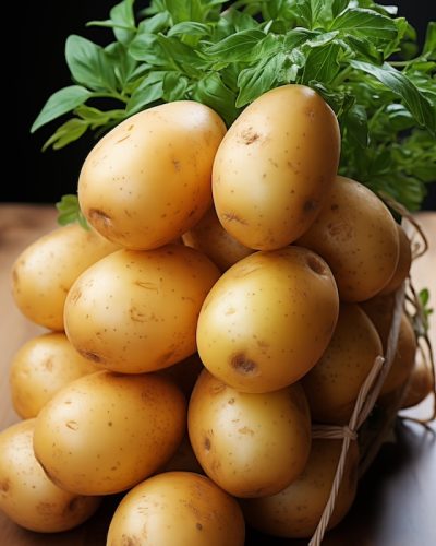 potatoes on a wooden table potatoes on a wooden table